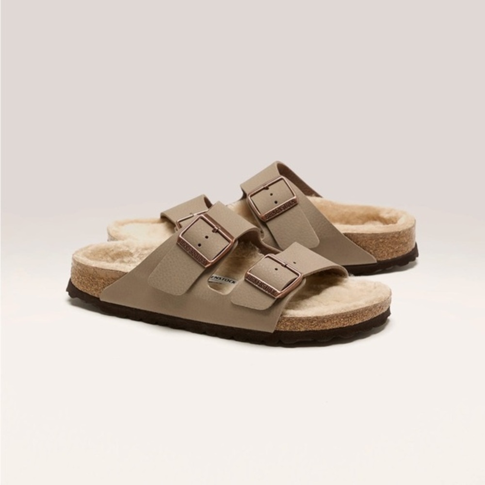 Birkenstock Arizona Shearling Desert Dust Gray Taupe Sandals